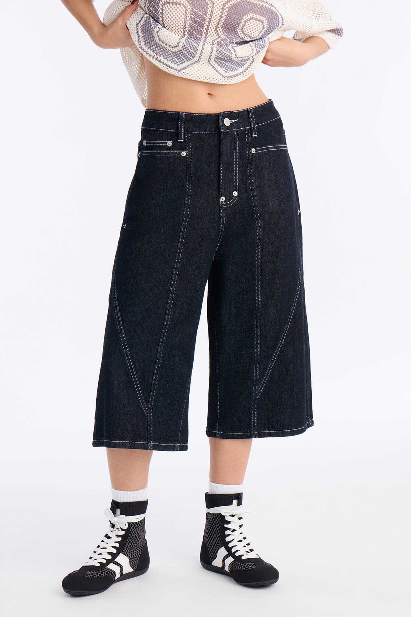 Le Marais Wide Leg Culotte Jeans - Dark Denim