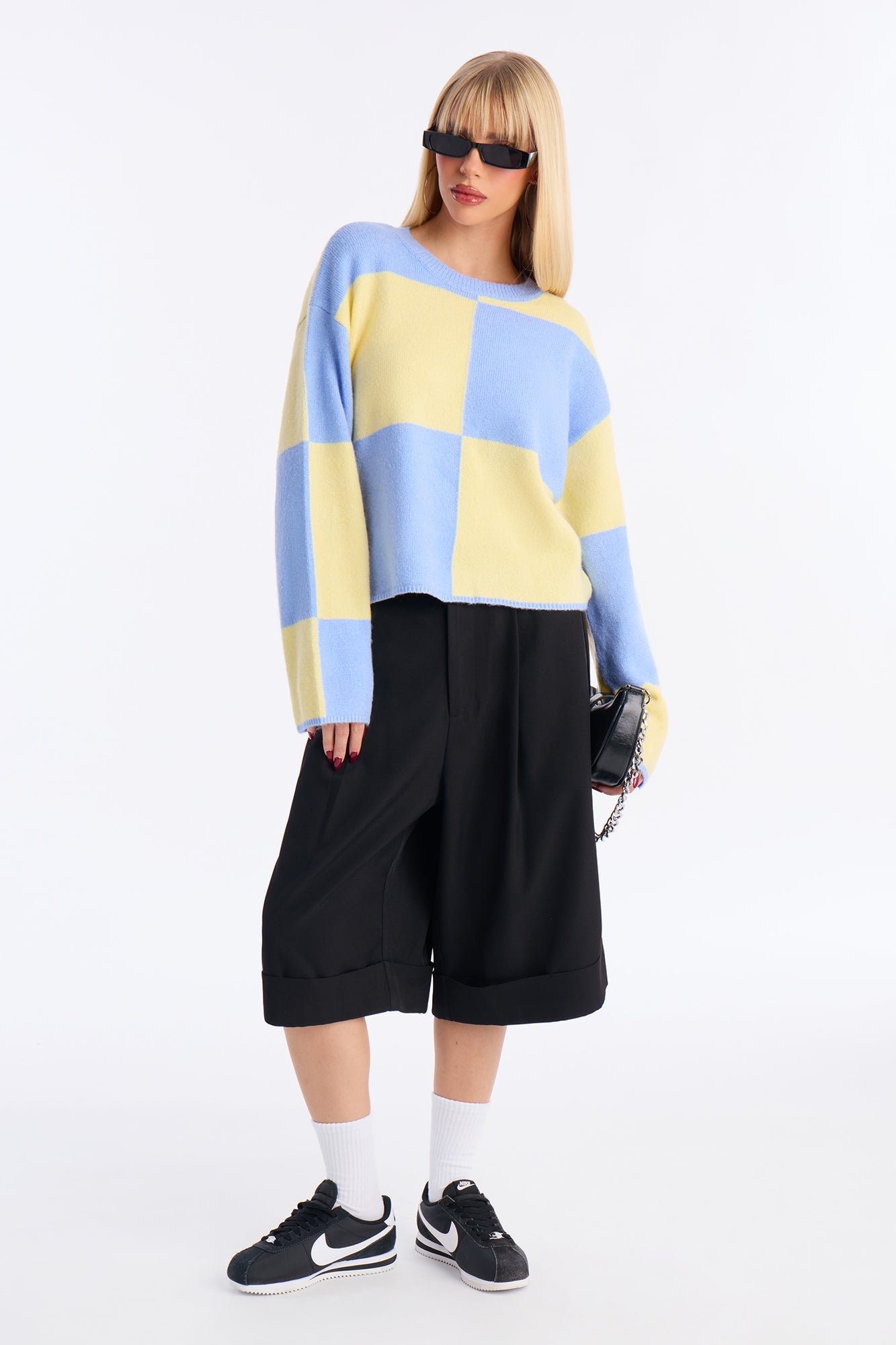 High Demand Checkered Sweater - Blue/combo