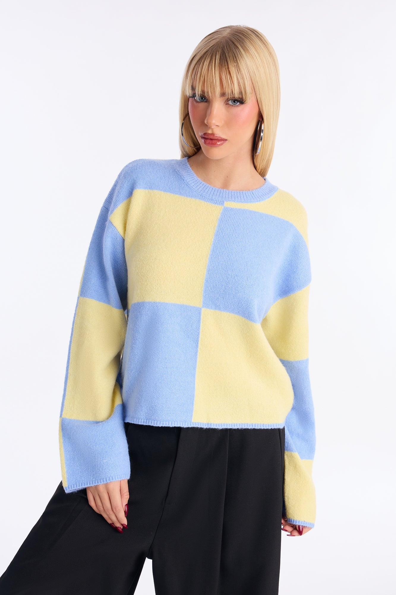 High Demand Checkered Sweater - Blue/combo
