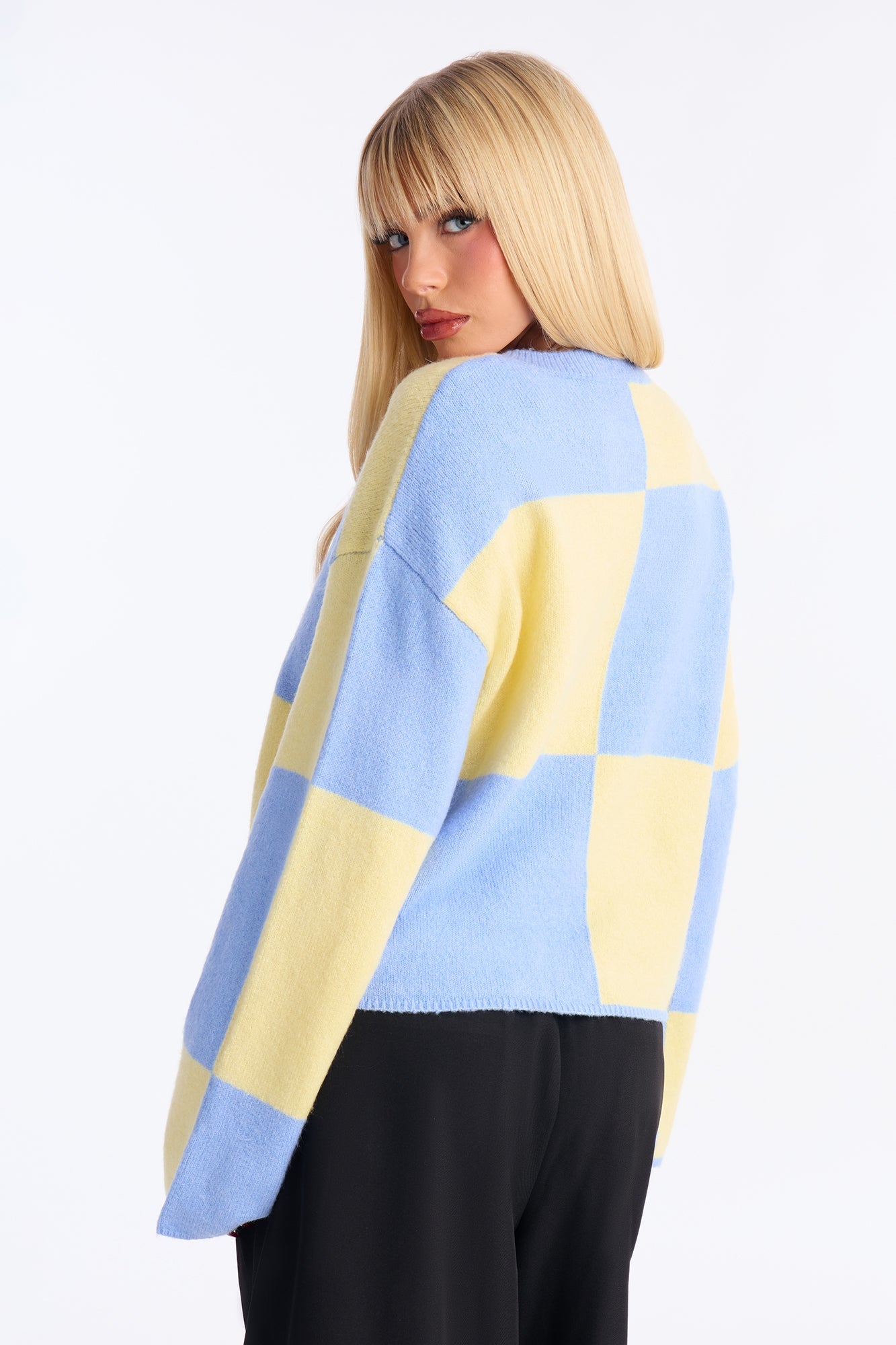 High Demand Checkered Sweater - Blue/combo