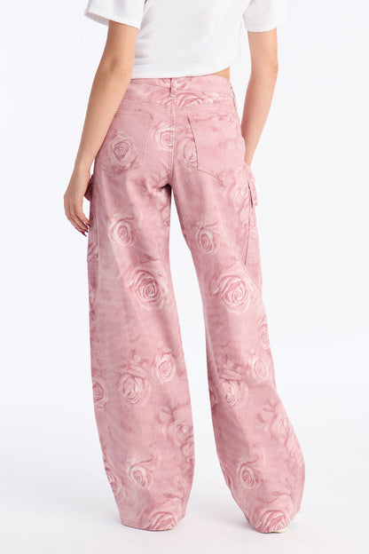 Accept My Rose Stretch Cargo Jeans - Pink