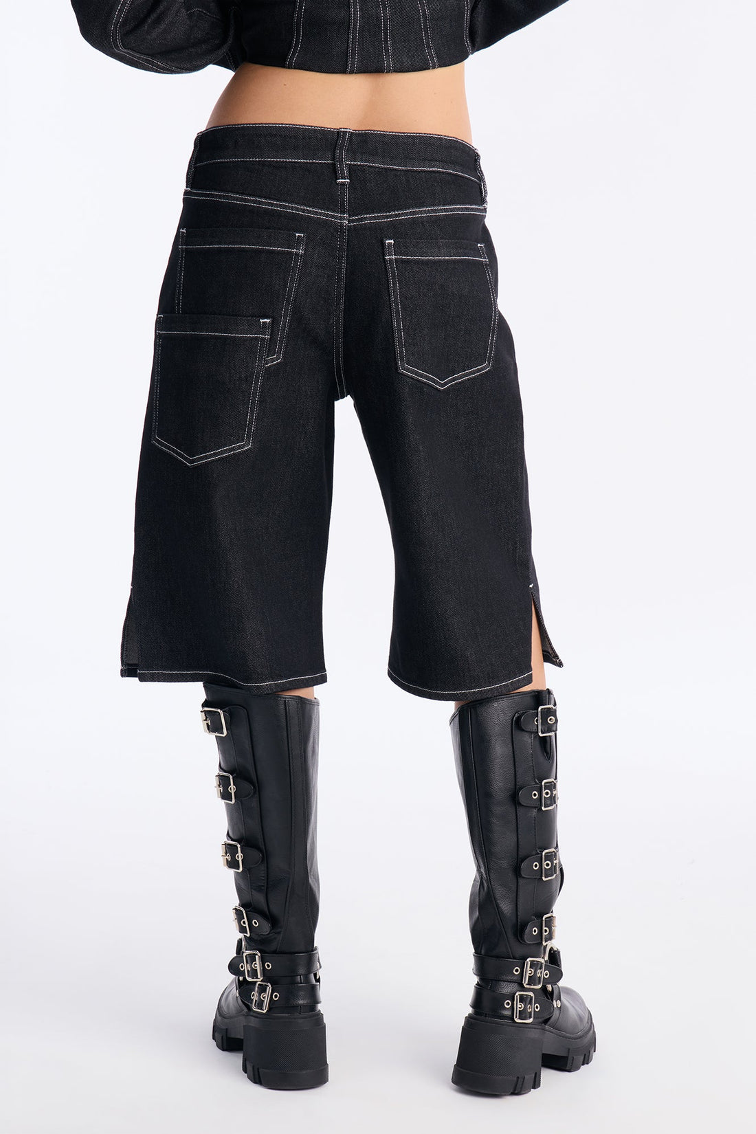 In Stitches Denim Jort - Black Wash