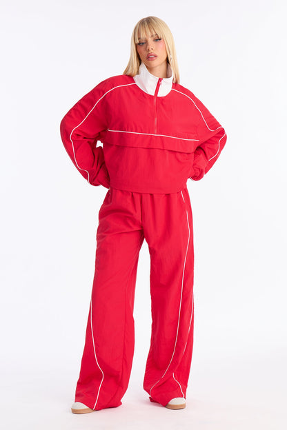 Around The Track Windbreaker Track Pants - Red/combo