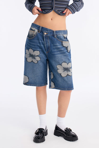 Born To Bloom Crossover Denim Jorts - Dark Wash