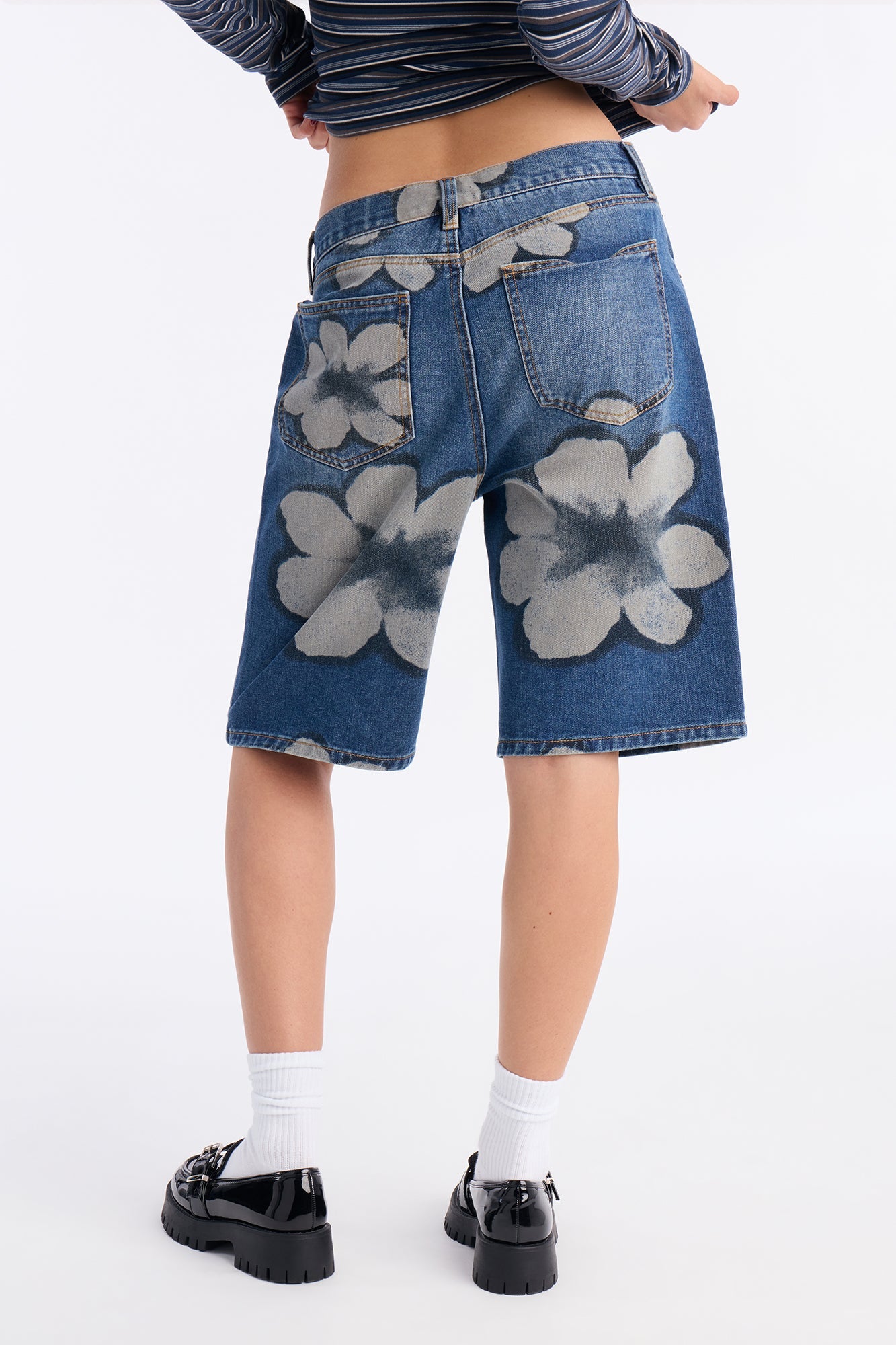Born To Bloom Crossover Denim Jorts - Dark Wash
