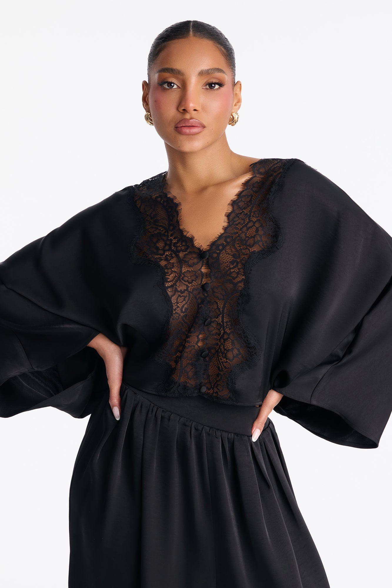 Dawn Satin Balloon Pant Set - Black