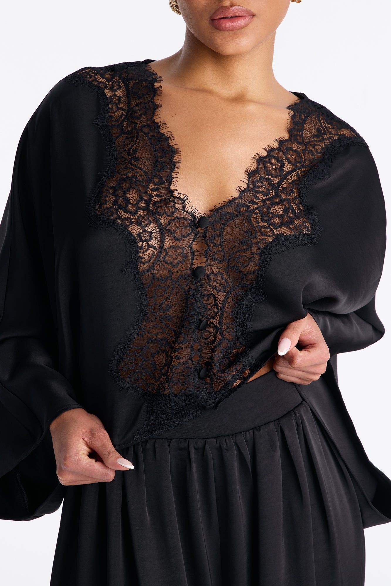 Dawn Satin Balloon Pant Set - Black