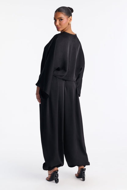 Dawn Satin Balloon Pant Set - Black