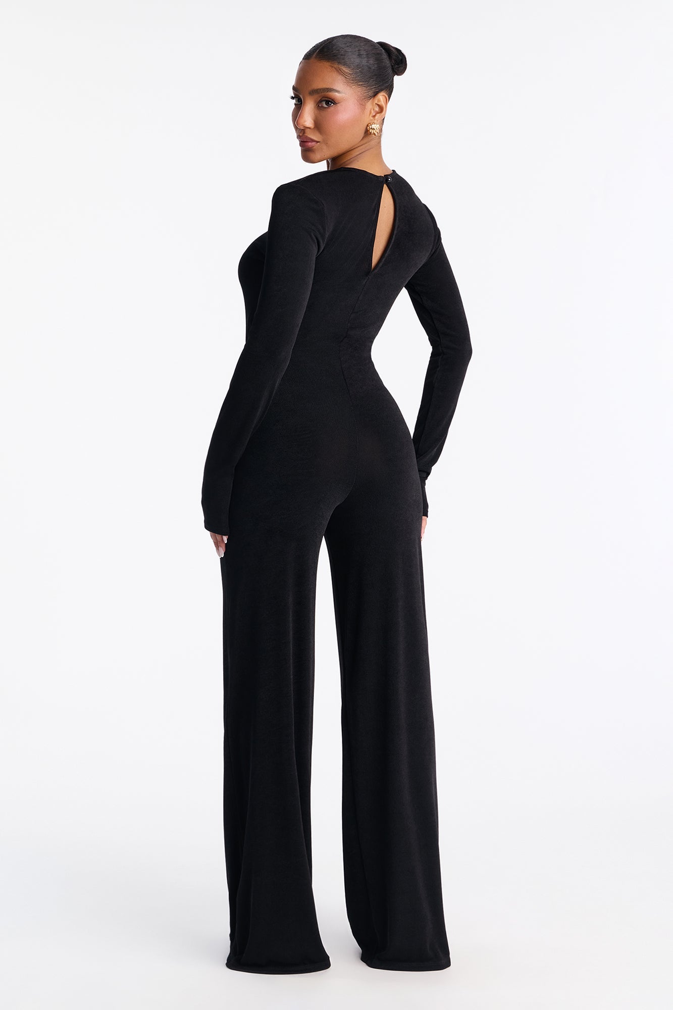 Zoe Wrap Draped Wide Leg Jumpsuit - Black