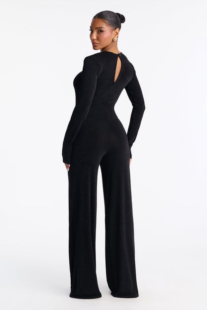 Zoe Wrap Draped Wide Leg Jumpsuit - Black