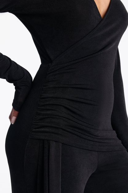 Zoe Wrap Draped Wide Leg Jumpsuit - Black
