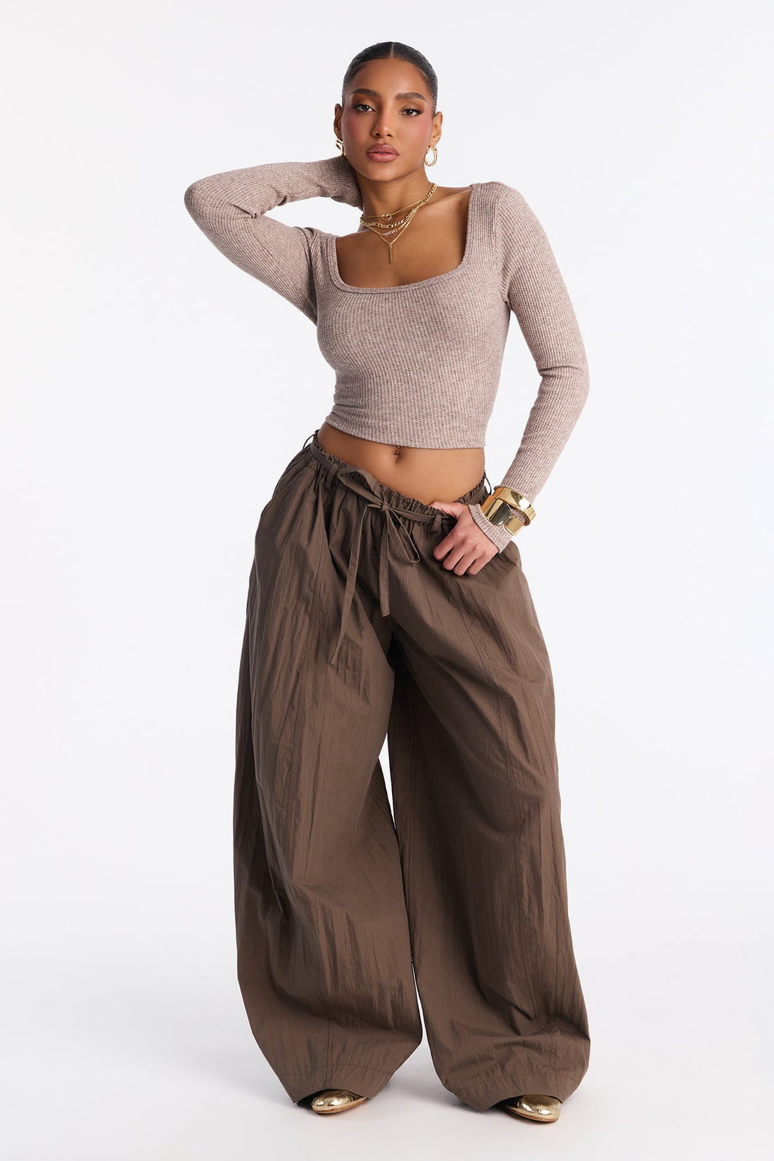 Rush Hour Tie Waist Windbreaker Pant 33″ - Chocolate