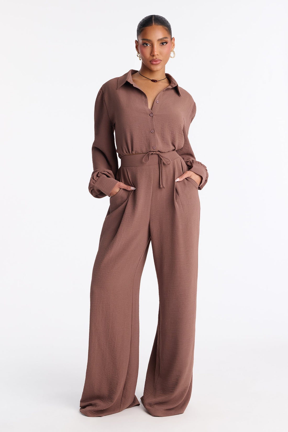 Katya Collar Pant Set - Mocha