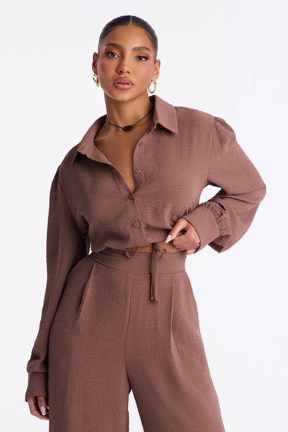 Katya Collar Pant Set - Mocha
