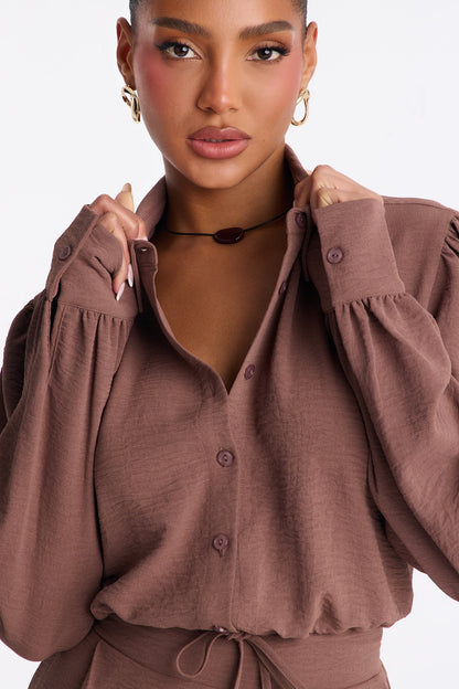 Katya Collar Pant Set - Mocha