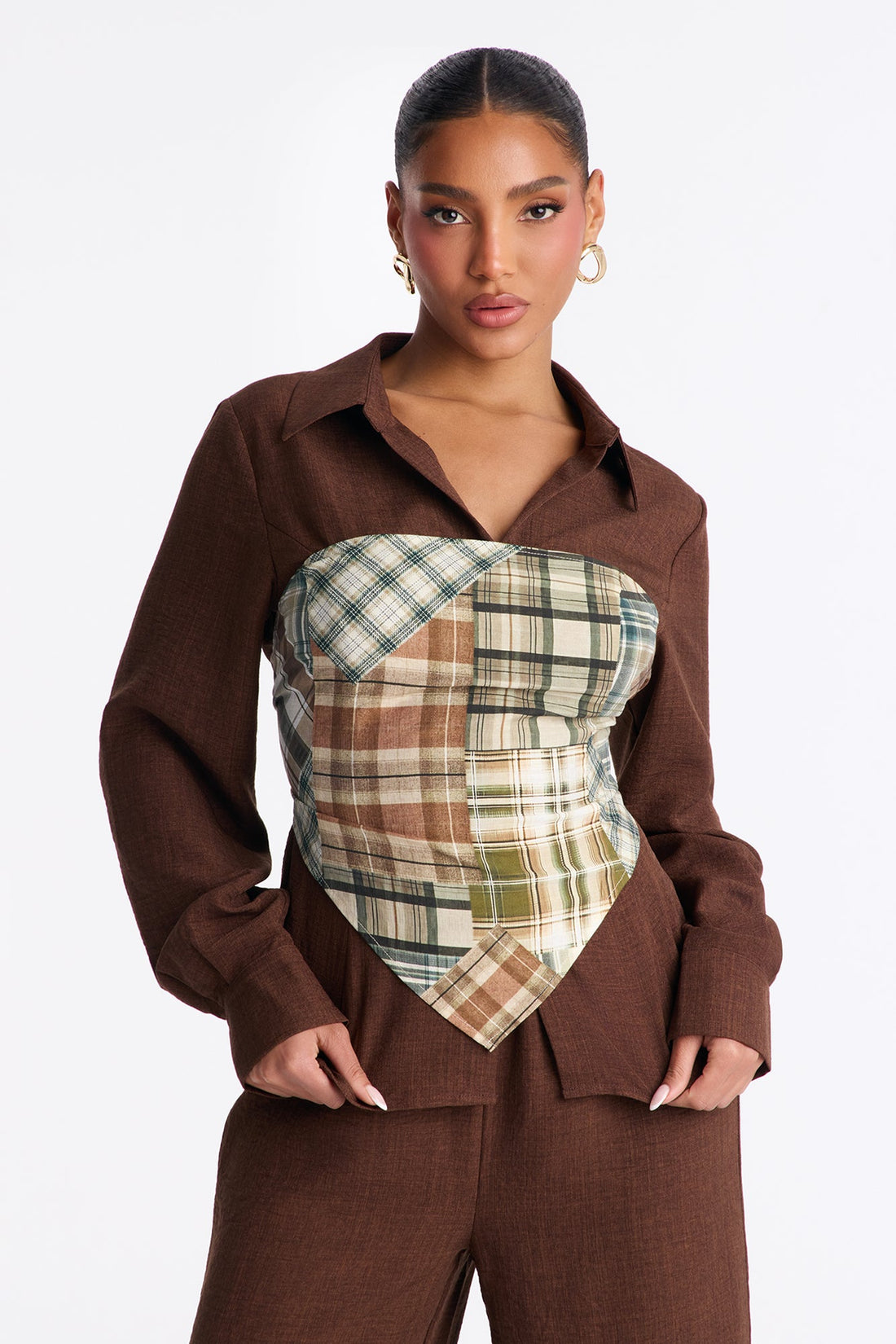 Rylee 3 Piece Scarf Pant Set - Brown