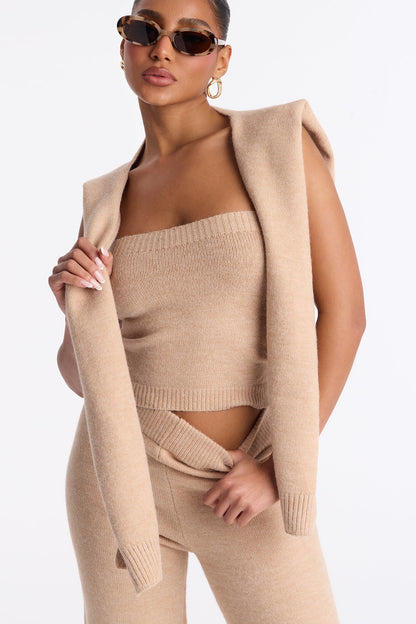 Shilo Sweater Shawl 3 Piece Pant Set - Taupe