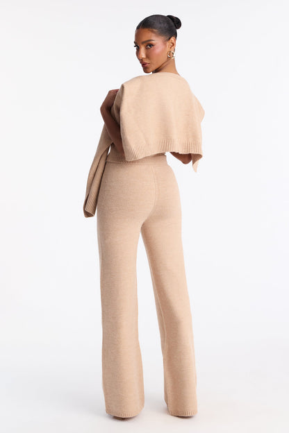 Shilo Sweater Shawl 3 Piece Pant Set - Taupe