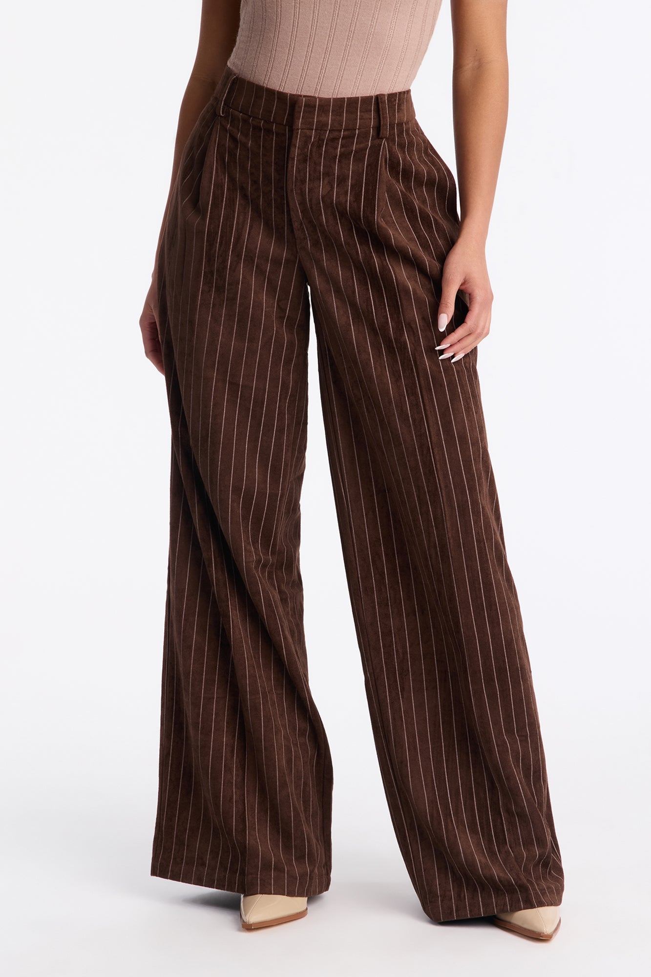 Maxine Faux Suede Wide Leg Pant 33″ - Brown/combo