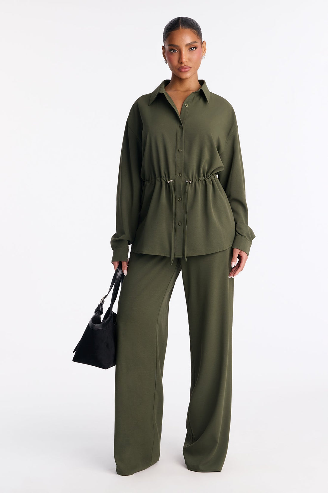 On A Safari Tie Waist Pant Set - Olive