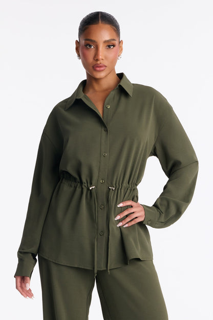 On A Safari Tie Waist Pant Set - Olive