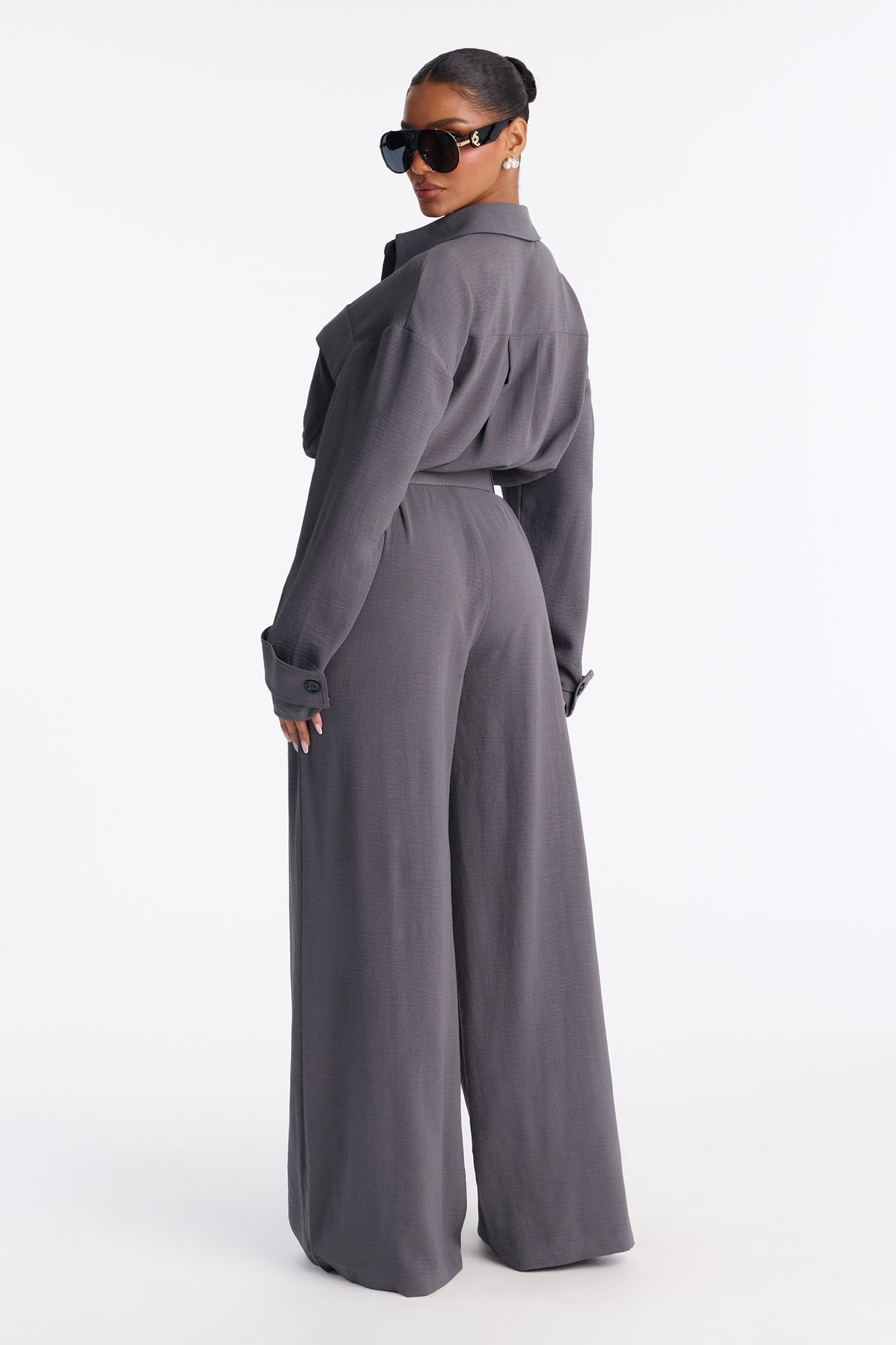 Mia Utility Belted Wide Leg Jumpsuit - Charcoal