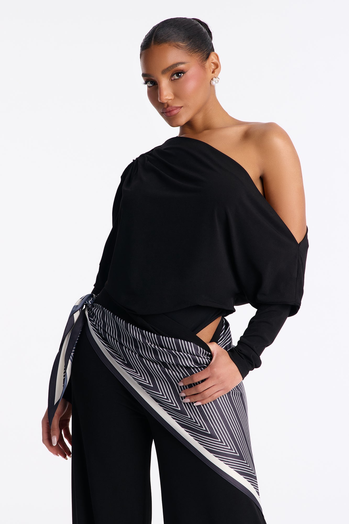 Define Me 3 Piece Scarf Pant Set - Black