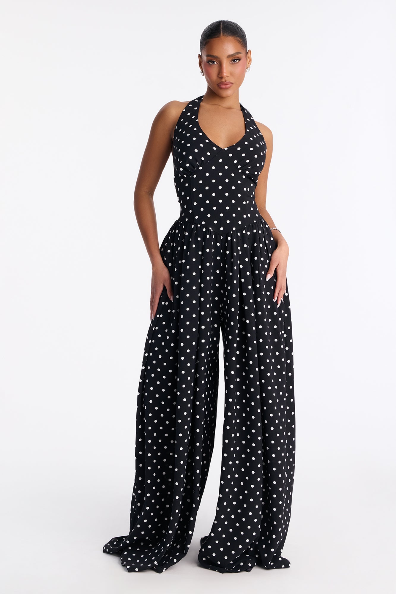 Lighter Than Air Polka Dot Jumpsuit - Black/White