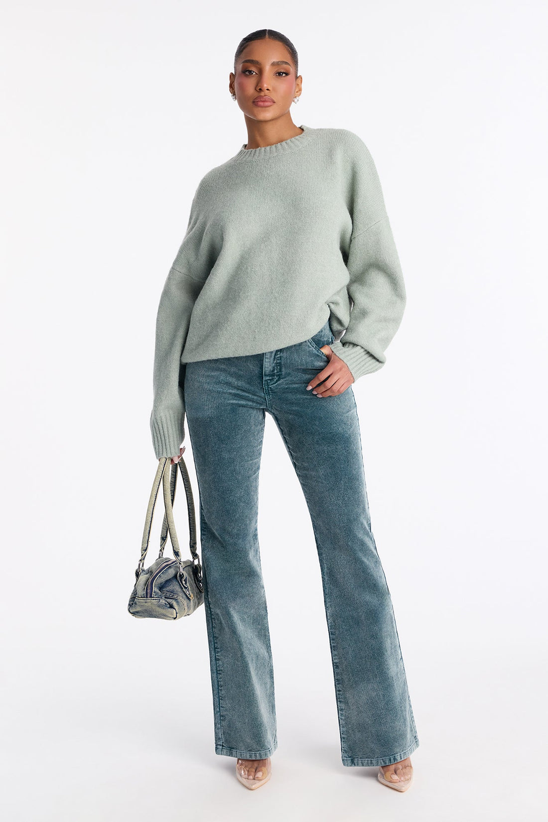 Francia Washed Corduroy Flare Pant - Hunter Green