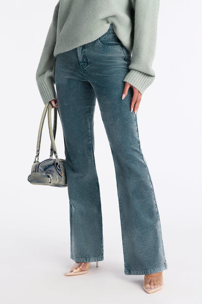 Francia Washed Corduroy Flare Pant - Hunter Green