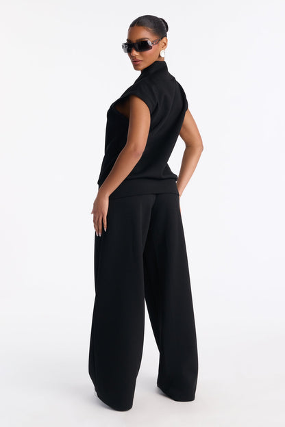 Shea Quarter Zip Sleeveless Pant Set - Black