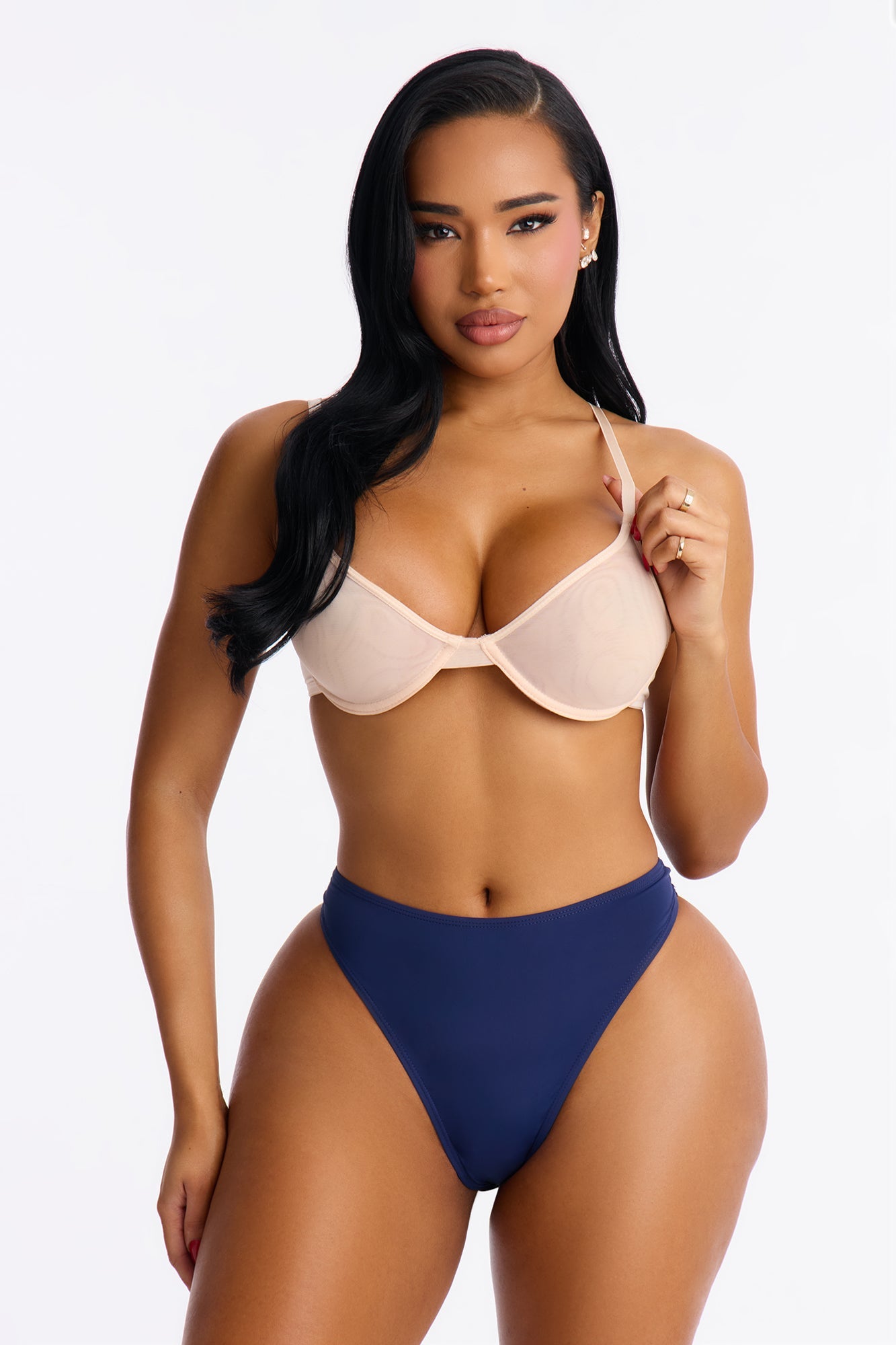 Nova Microfiber High Waist Thong Panty - Navy