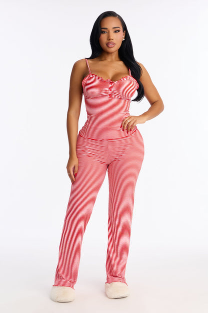 Falling Asleep Ribbed Cami PJ Pant Set - Red/White