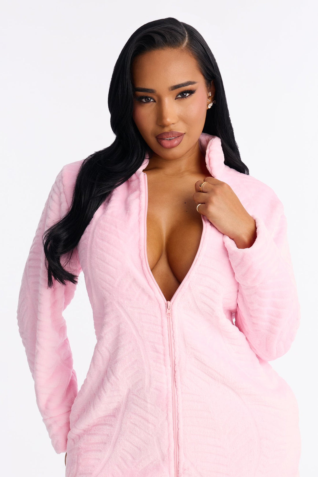 Sleepy Mood Fleece Zip Front Robe - Pink