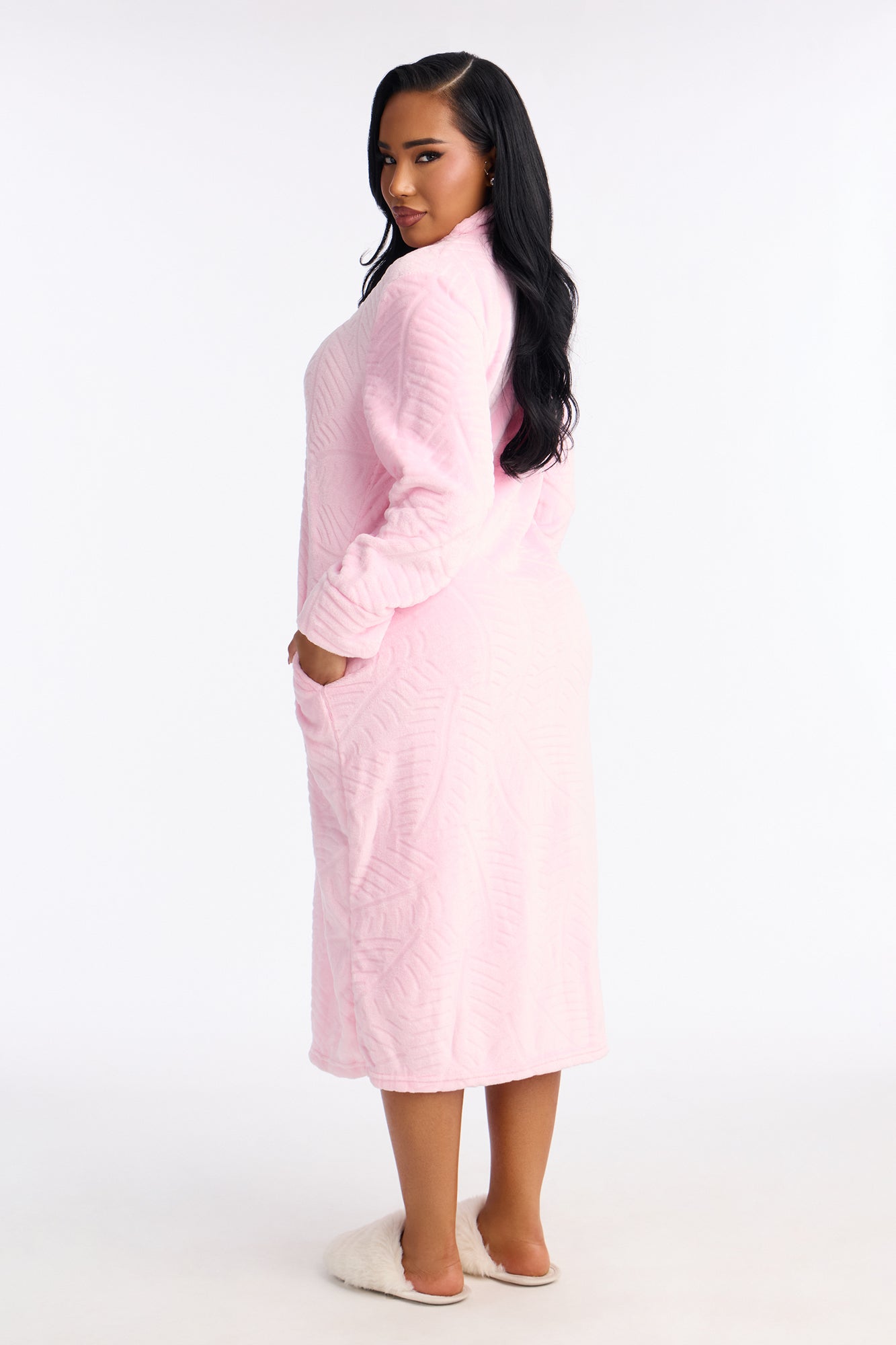 Sleepy Mood Fleece Zip Front Robe - Pink