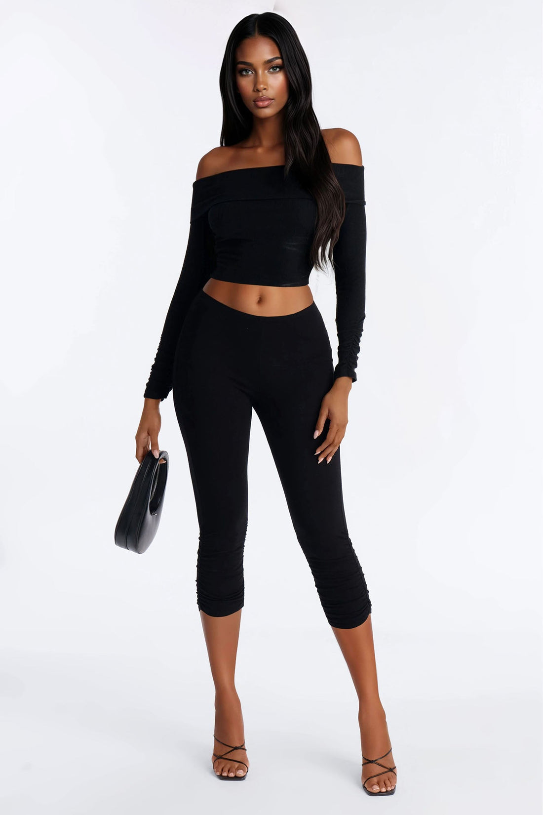 Drama Follows Me Ruched Capri Legging 19″ - Black