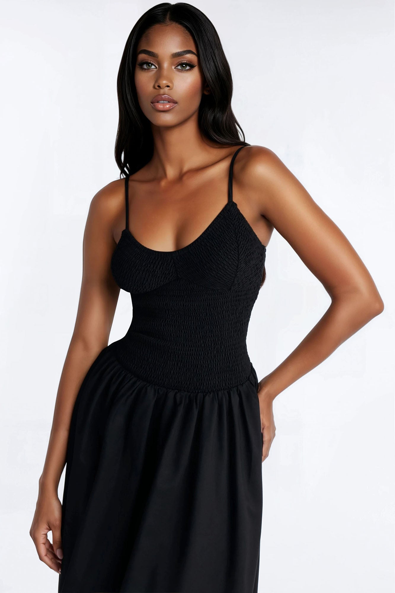 Sweet Daze Smocked Bubble Maxi Dress - Black