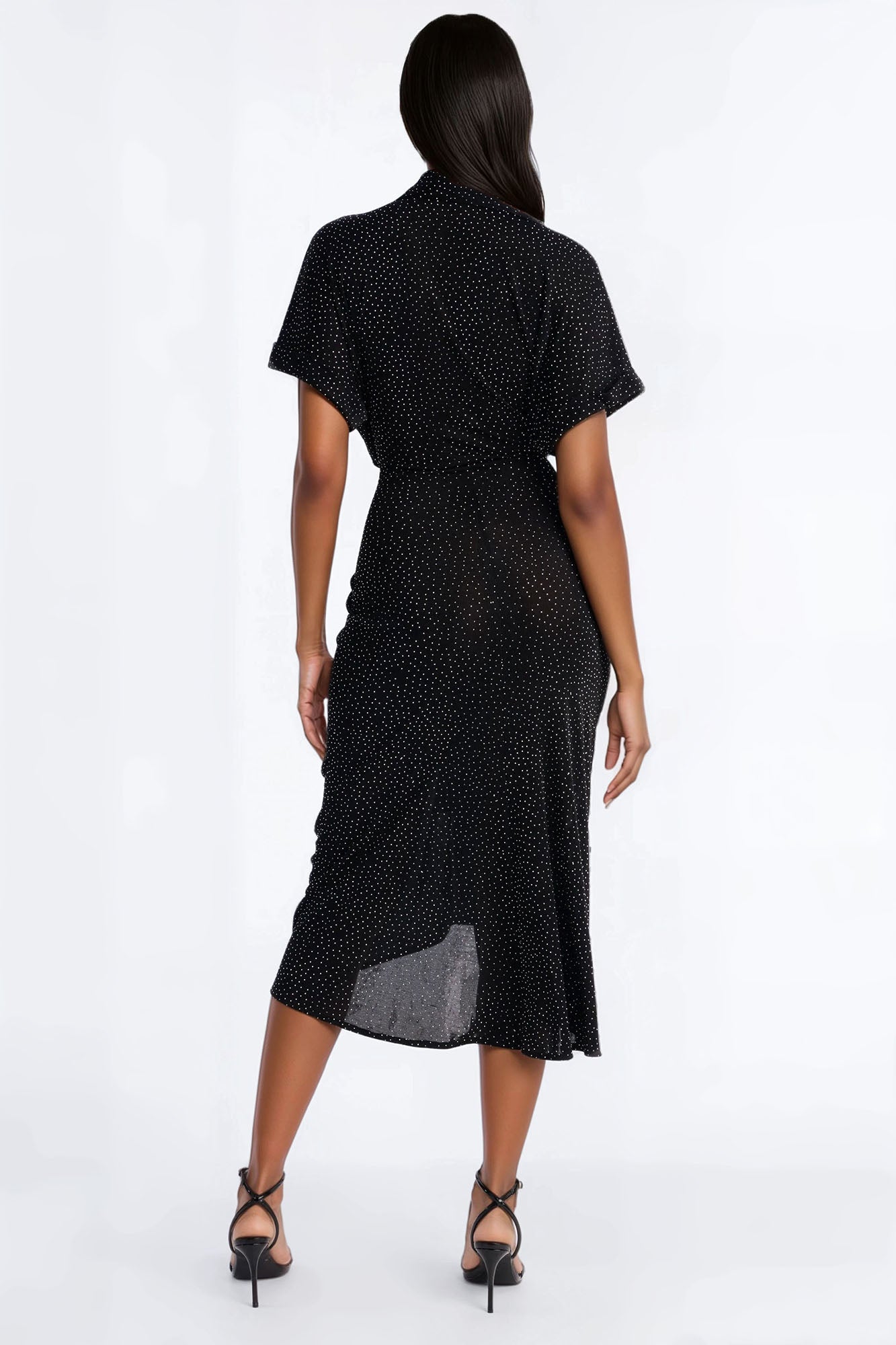 City Mood Rhinestone Slinky Midi Dress - Black