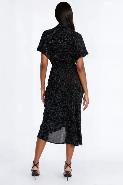 City Mood Rhinestone Slinky Midi Dress - Black