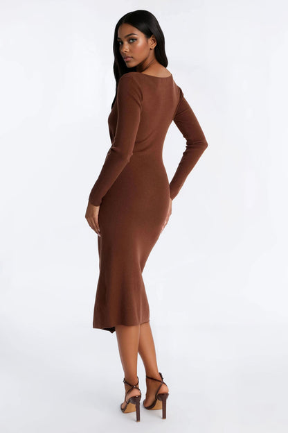 Jaime Sweater Button Up Midi Dress - Brown