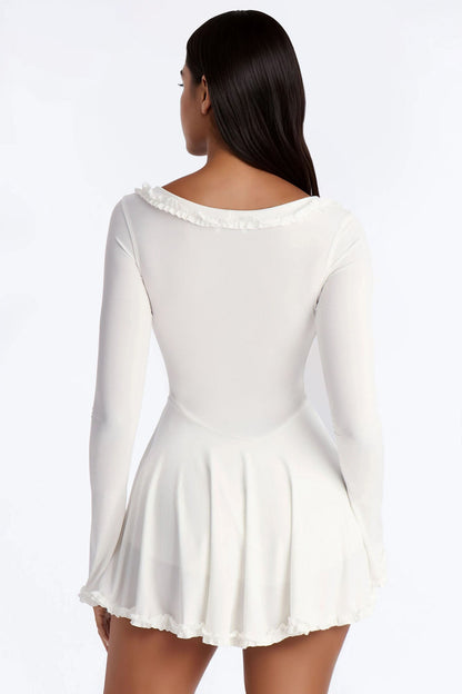 Winona Long Sleeve Ruffle Mini Dress - White
