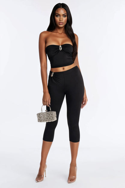Moxi Hardware Tube Top Capri Set - Black