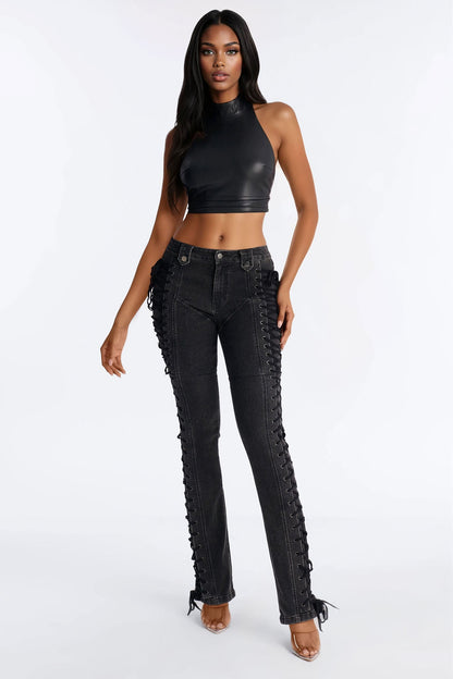 Tall After Hours Lace Up Flare Pant 36″ - Black