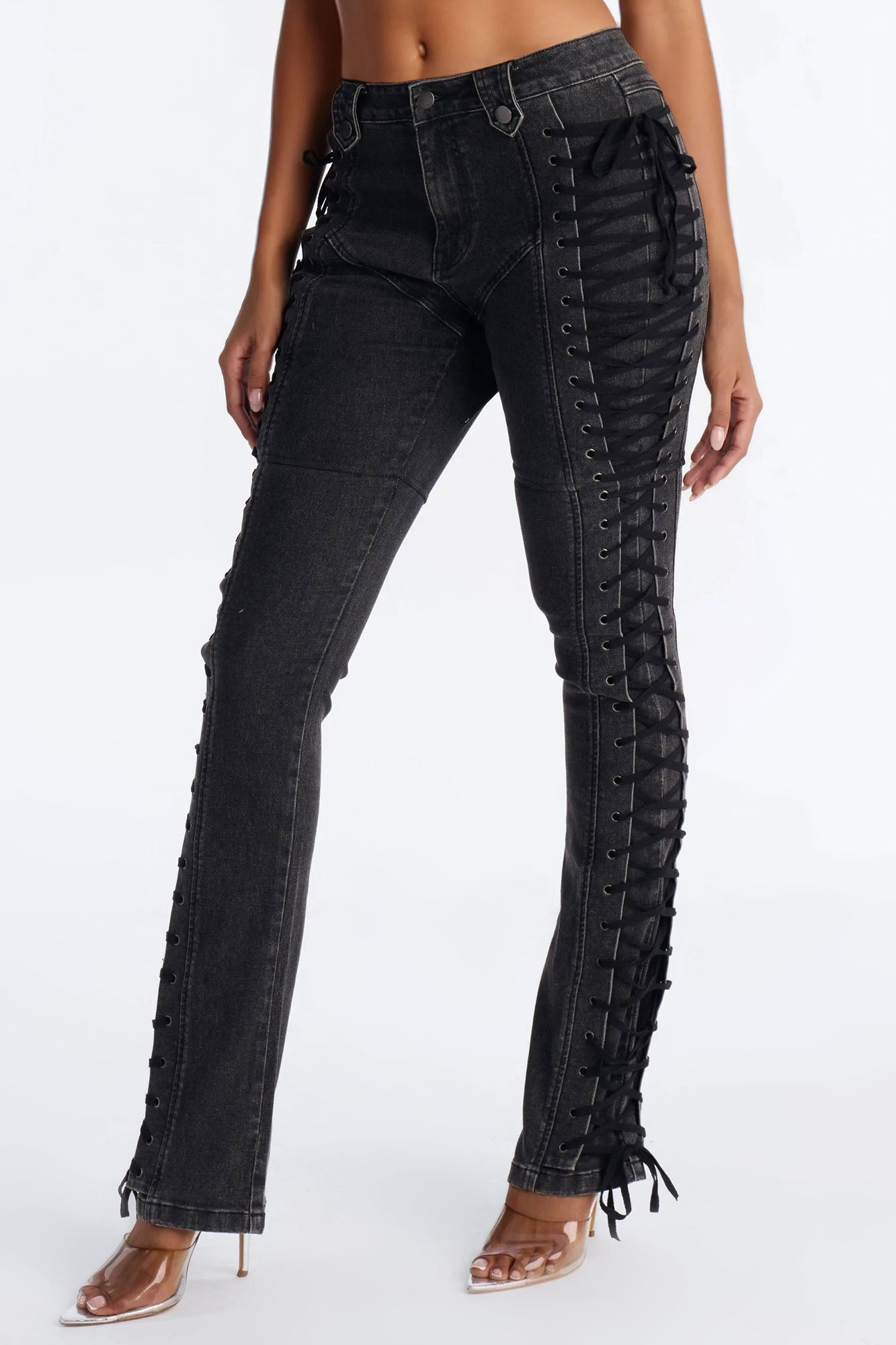 Tall After Hours Lace Up Flare Pant 36″ - Black