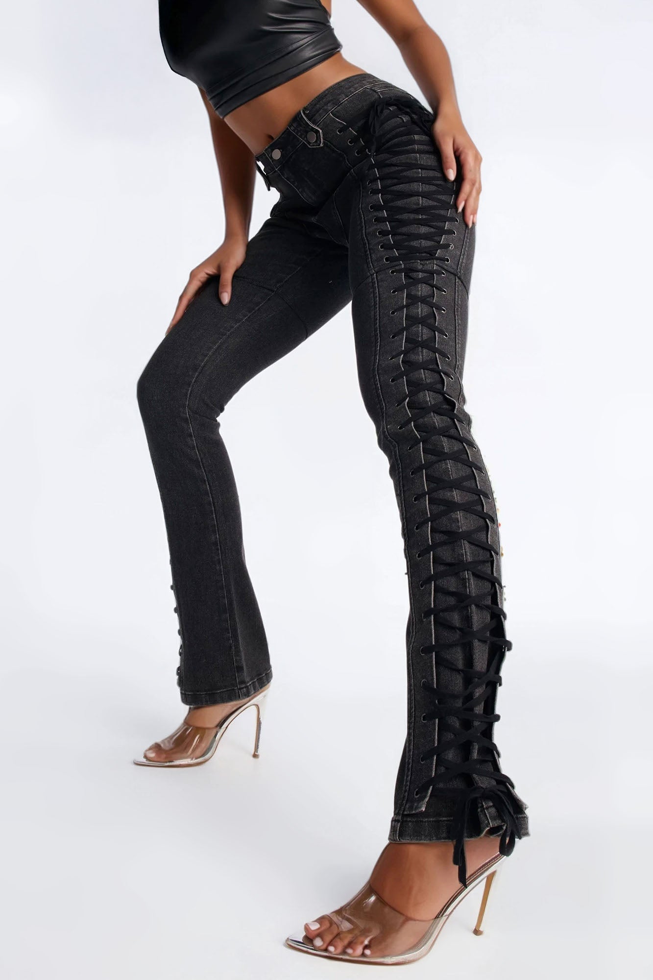 Tall After Hours Lace Up Flare Pant 36″ - Black
