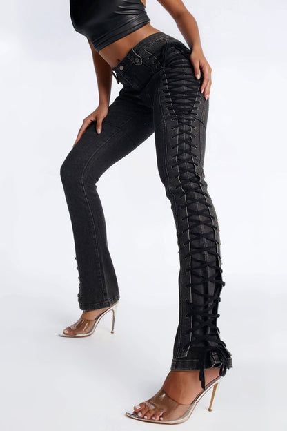 Tall After Hours Lace Up Flare Pant 36″ - Black