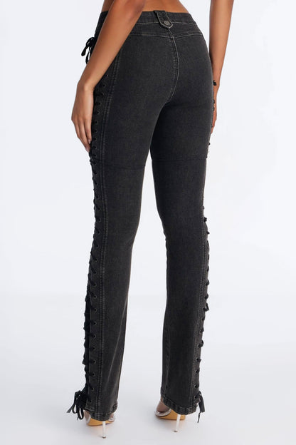 Tall After Hours Lace Up Flare Pant 36″ - Black