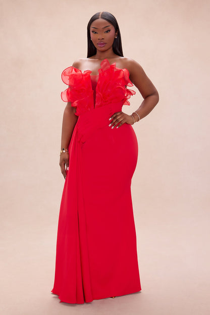 Karolyn Draped Ruffle Gown - Red