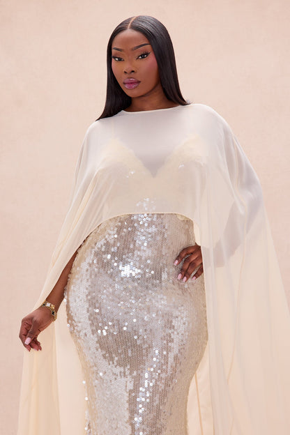 Ophelia Cape Sequin Maxi Dress - Champagne