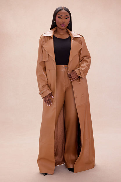 Incognito Belted Faux Leather Coat - Camel